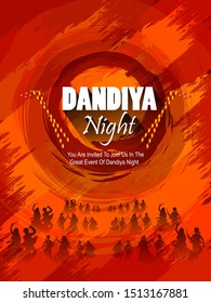 easy to edit vector illustration of Indian people dancing Garba dance for Dandiya Disco Night event on Navratri Dussehra festival of India