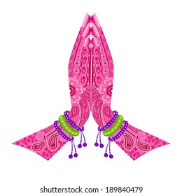 easy to edit vector illustration of Indian Hand in greeting posture of namaste in floral design