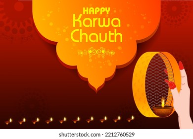 easy to edit vector illustration of Indian festival background Karva Chauth celebrated by Hindu women