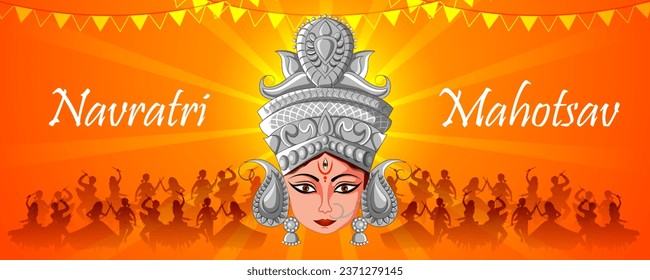 easy to edit vector illustration of Indian people dancing Garba dance for Dandiya Disco Night event on Navratri Dussehra festival of India