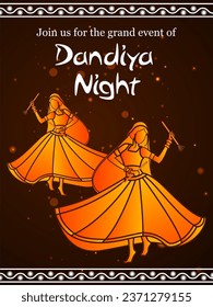 easy to edit vector illustration of Indian people dancing Garba dance for Dandiya Disco Night event on Navratri Dussehra festival of India