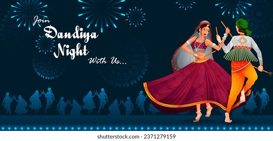 leicht zu bearbeiten Vektorgrafik der indischen Bevölkerung tanzen Garba-Tanz für Dandiya Disco Night Event auf Navratri Dussehra Festival von Indien