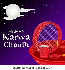 fácil de editar ilustración vectorial de los antecedentes del festival indio Karva Chauth celebrado por mujeres hindúes