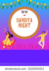 easy to edit vector illustration of Indian people dancing Garba dance for Dandiya Disco Night event on Navratri Dussehra festival of India