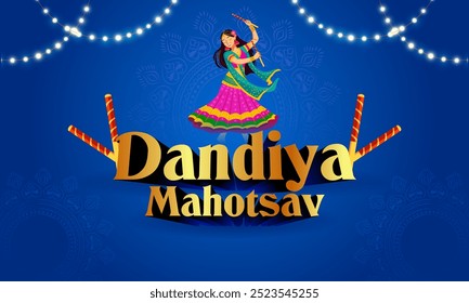 easy to edit vector illustration of Indian people dancing Garba dance for Dandiya Disco Night event on Navratri Dussehra festival of India