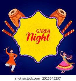 easy to edit vector illustration of Indian people dancing Garba dance for Dandiya Disco Night event on Navratri Dussehra festival of India