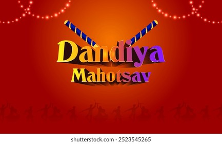 easy to edit vector illustration of Indian people dancing Garba dance for Dandiya Disco Night event on Navratri Dussehra festival of India