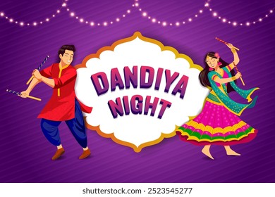 fácil de editar ilustração vetorial do povo indiano dançando Garba dance para Dandiya Disco Night evento no festival Navratri Dussehra da Índia