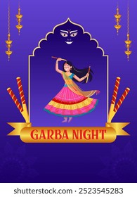 easy to edit vector illustration of Indian people dancing Garba dance for Dandiya Disco Night event on Navratri Dussehra festival of India