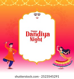 easy to edit vector illustration of Indian people dancing Garba dance for Dandiya Disco Night event on Navratri Dussehra festival of India