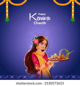 easy to edit vector illustration of Indian festival background Karva Chauth celebrated by Hindu women