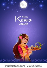 easy to edit vector illustration of Indian festival background Karva Chauth celebrated by Hindu women