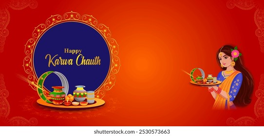 easy to edit vector illustration of Indian festival background Karva Chauth celebrated by Hindu women