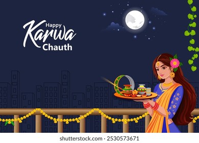 fácil de editar ilustração vetorial do fundo do festival indiano Karva Chauth celebrado por mulheres hindus