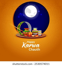 fácil de editar ilustração vetorial do fundo do festival indiano Karva Chauth celebrado por mulheres hindus