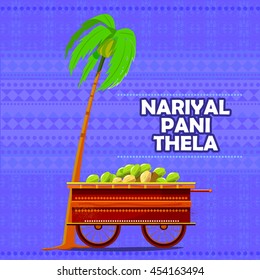 easy to edit vector illustration of Indian Nariyal Pani (Tender Coconut Water) cart representing street food of India