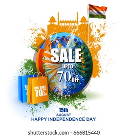 easy to edit vector illustration of Indian Flag on Happy Independence Day of India Sale and Promotion background