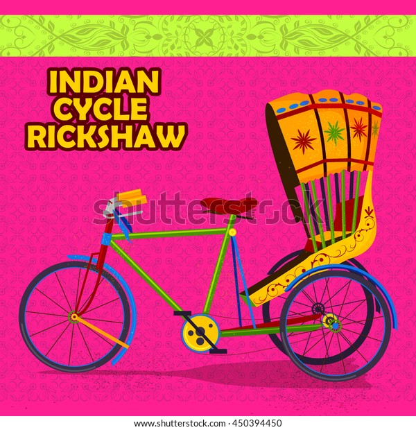 easy to edit vector illustration of Indian\
cycle Rickshaw representing colorful\
India