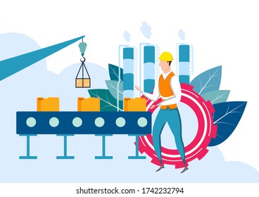 fácil edición de la ilustración vectorial del concepto de producción o mantenimiento de plantas industriales y manufacturas
