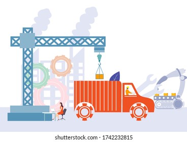 easy to edit vector illustration of industrial plant and manufacturing business production or maintenance concept