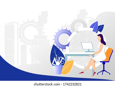 fácil edición de la ilustración vectorial del concepto de producción o mantenimiento de plantas industriales y manufacturas