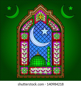 easy to edit vector illustration of Islamic Stained Glass Painting for Eid