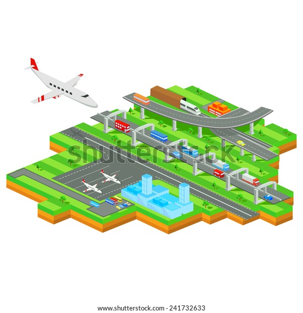 easy to edit vector illustration of isometric\
transportation system of\
city