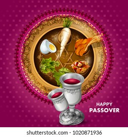 easy to edit vector illustration of Jewish holiday of Passover Pesach Seder