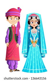 easy to edit vector illustration of Kashmiri wedding couple