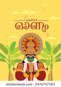 easy to edit vector illustration of Kathakali. Onam Festival background template with illustration. Onam written in Malayalam.