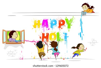 easy to edit vector illustration of kids enjoying Holi