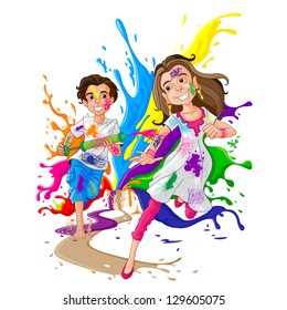 easy to edit vector illustration of kids enjoying Holi