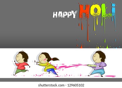 easy to edit vector illustration of kids enjoying Holi