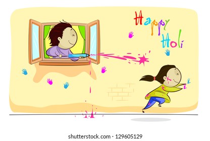 easy to edit vector illustration of kids enjoying Holi