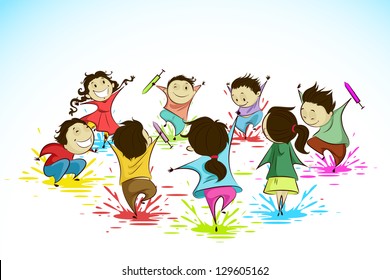 easy to edit vector illustration of kids enjoying Holi