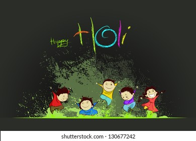 easy to edit vector illustration of kids enjoying Holi