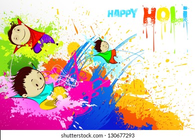 easy to edit vector illustration of kids enjoying Holi