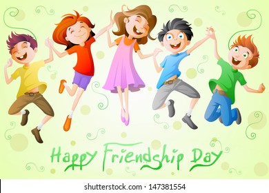 easy to edit vector illustration of kids celebrating Friendship Day