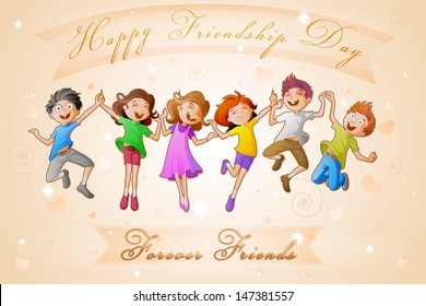 easy to edit vector illustration of kids celebrating Friendship Day