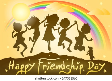 easy to edit vector illustration of kids celebrating Friendship Day