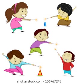 easy to edit vector illustration of kids playing with firecracker in Diwali