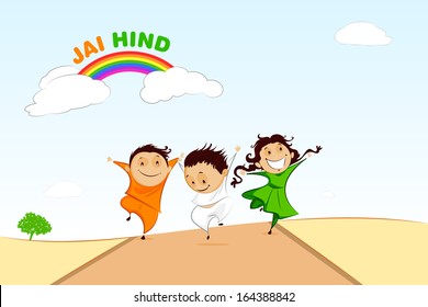 easy to edit vector illustration of kids with Indian flag
