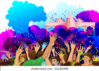 easy to edit vector illustration of kids enjoying Holi