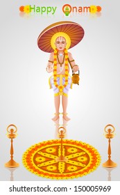 easy to edit vector illustration of King Mahabali in Onam greeting