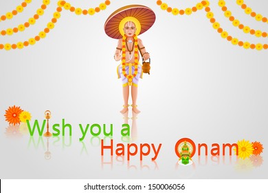 easy to edit vector illustration of King Mahabali in Onam greeting