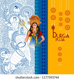 easy to edit vector illustration of ladies dancing with dhunuchi for Happy Durga Puja India festival holiday background