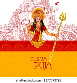 easy to edit vector illustration of ladies dancing with dhunuchi for Happy Durga Puja India festival holiday background