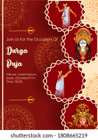 easy to edit vector illustration of ladies dancing with dhunuchi for Happy Durga Puja India festival holiday background