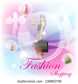easy to edit vector illustration of lady with shopping bag in fashion sale poster