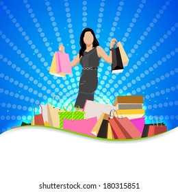 easy to edit vector illustration of lady with shopping bag in fashion sale poster